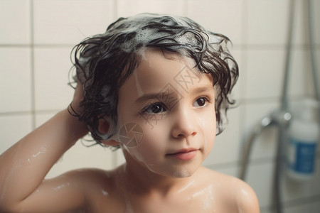 男童头发素材洗头发的男童背景