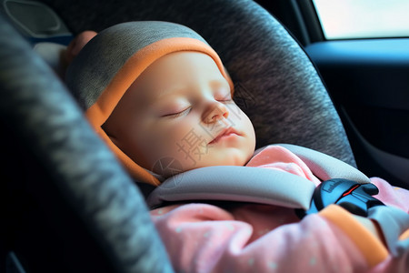 婴儿在车里睡觉图片