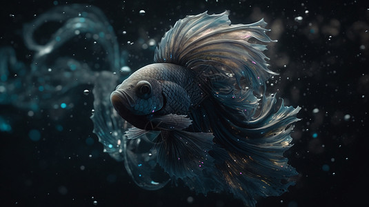 鱼尾巴星云中的海洋生物设计图片