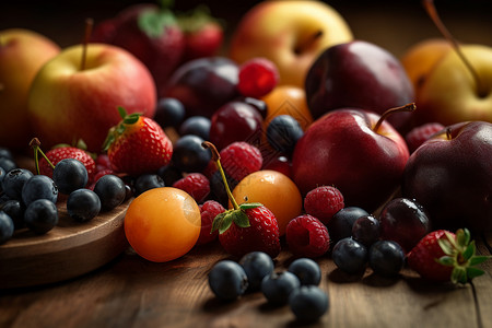多种水果在桌子上图片