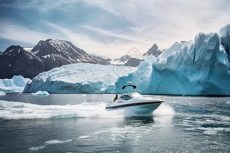 冰川旁的快艇图片