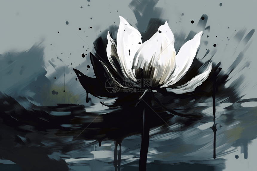 一朵莲花的单色画图片