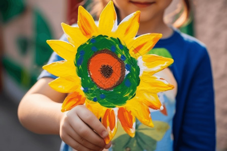 向日葵微笑孩子手中的向日葵设计图片