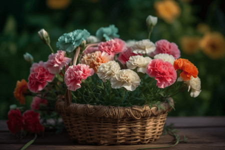 鲜艳鲜花植物一束五颜六色的康乃馨设计图片
