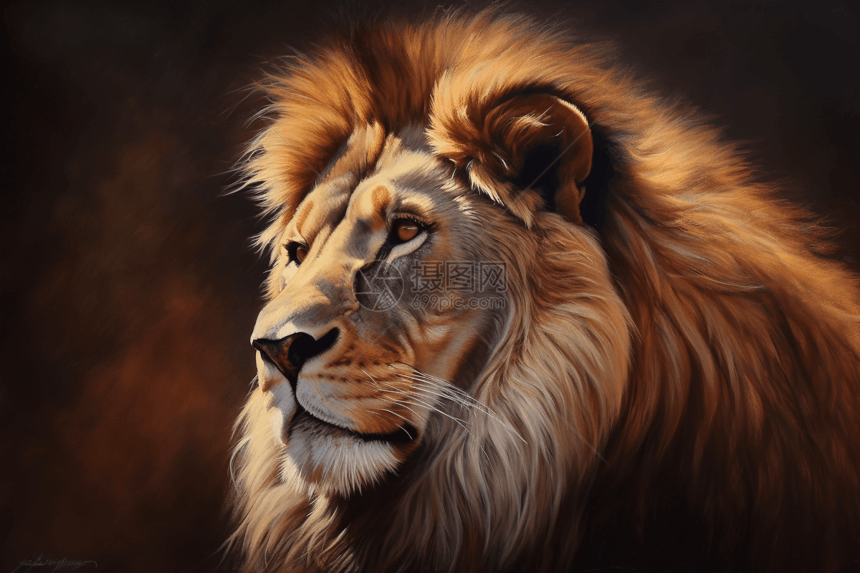 狮子肖像油画图片
