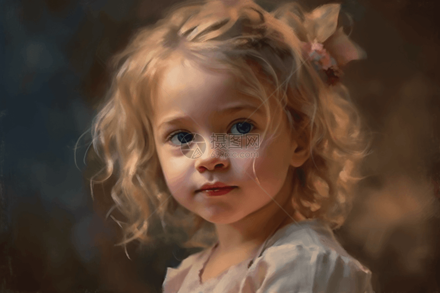 油画风格的小女孩图片