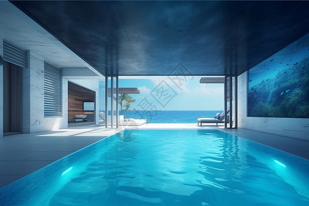 带游泳池的海滨度假屋背景图片