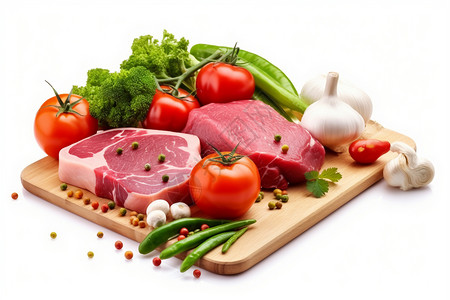 新鲜猪肉和蔬菜食物高清图片素材
