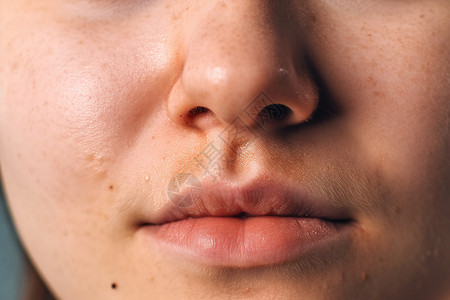 鼻子过敏鼻子和嘴唇干燥特写背景