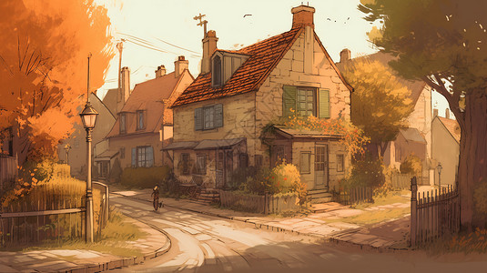 小镇的秋天风景图片