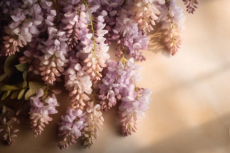 阳光下美丽的紫藤花背景图片