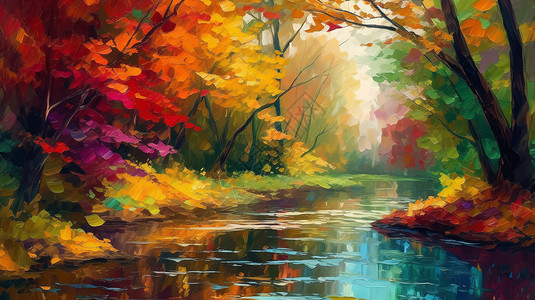 美丽的秋天油画背景图片