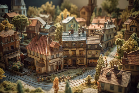 美丽的小镇微缩模型的村庄设计设计图片