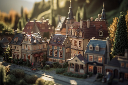 美丽的村庄一个复杂的微型模型村庄设计图片