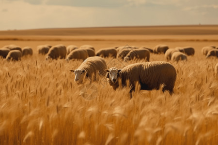 麦田里放牧的羊图片