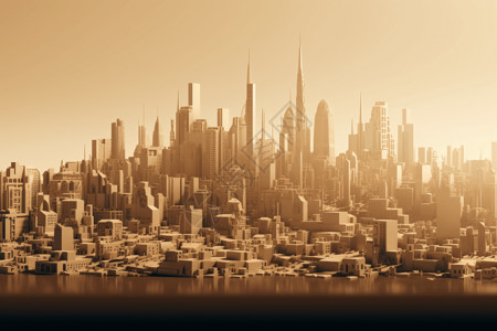 后现代主义风格的城市天际线前视图图片