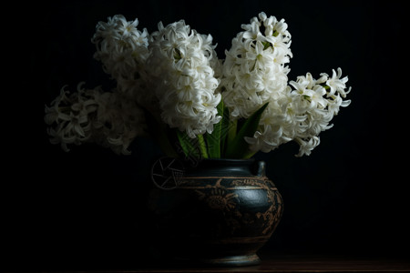 花瓶中的白色风信子图图片