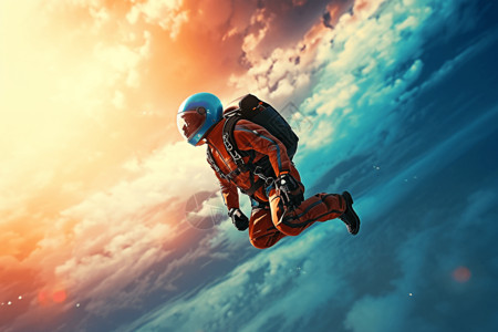 跳降落伞跳伞运动员在天空下自由落体场景设计图片