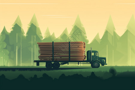 运输木材木材加工厂运输卡车创意插图插画