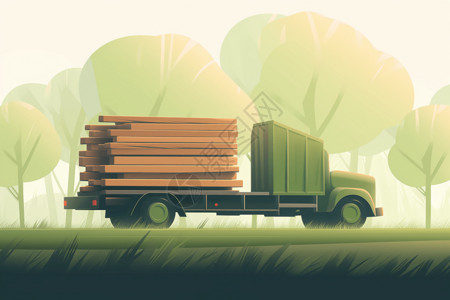 车载记录仪木材加工厂运输卡车平面插图插画
