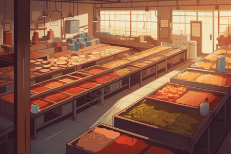 食品工厂车间调味区的艺术插图平面高清图片素材