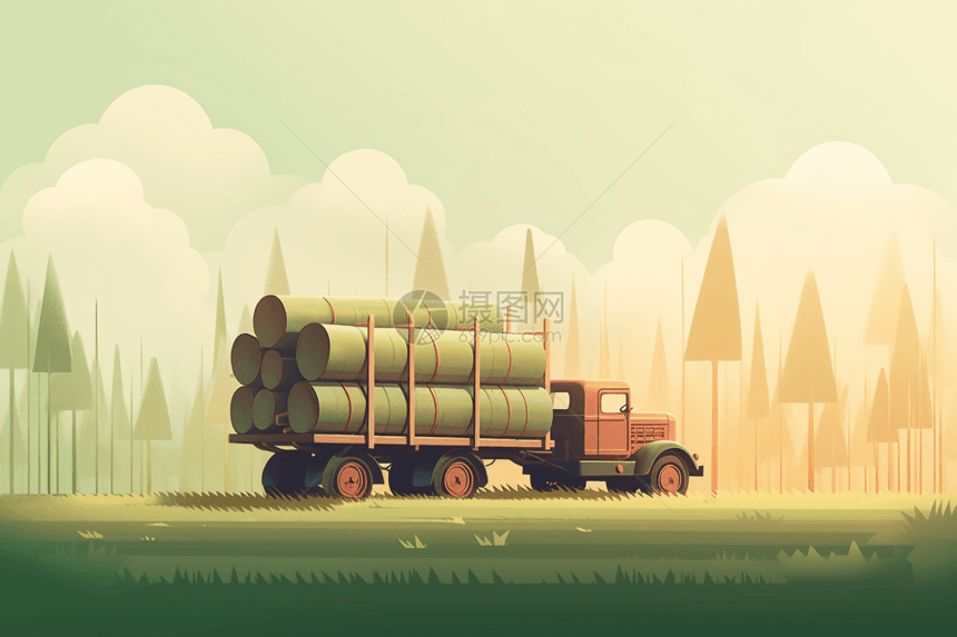 工厂木材运输卡车平面插图图片