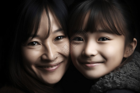 母亲与女儿微笑的肖像图背景图片
