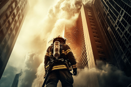 高大消防员形象城市里的英雄设计图片