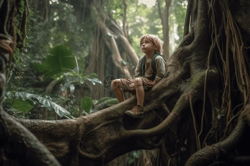 树林中的小女孩图片