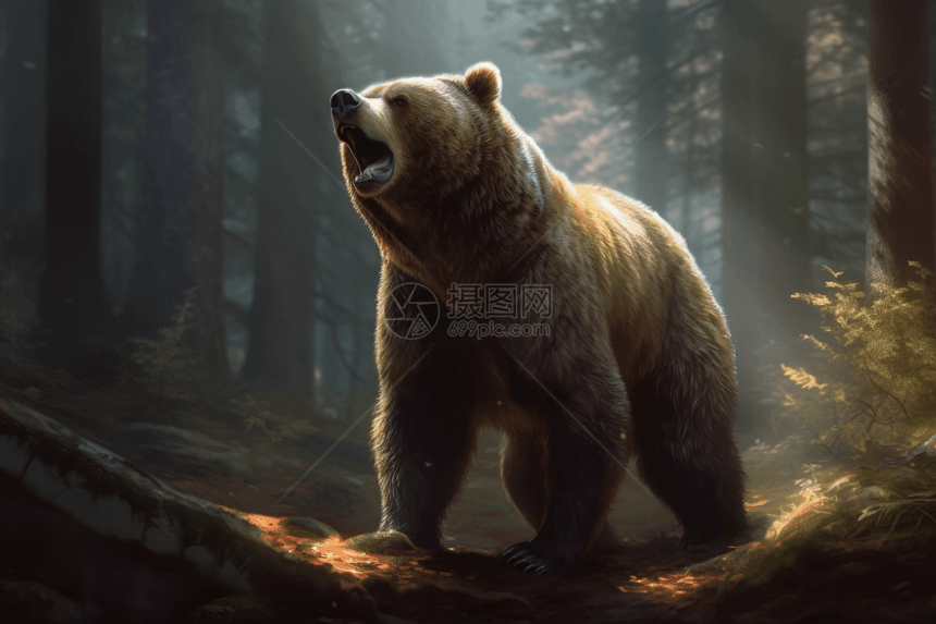 森林里咆哮的熊图片