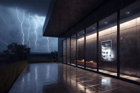 外墙灯光暴风雨中的大楼设计图片