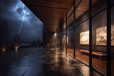 外墙灯光暴风雨中的楼房设计图片