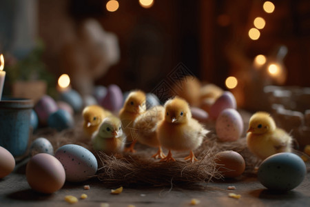 彩色蛋孵化的小鸡背景