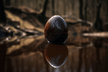 倒映水中的巧克力彩蛋背景图片