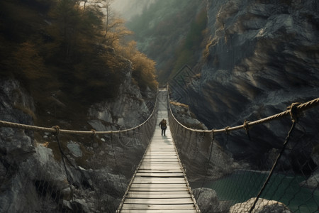 峡谷间的吊桥图片