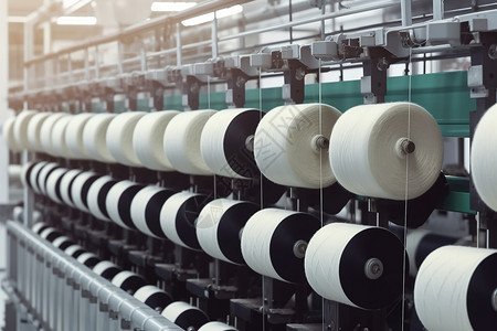 纺织厂的纺丝线和旋转机械针织高清图片素材