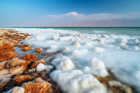 约旦死海死海中的盐层背景