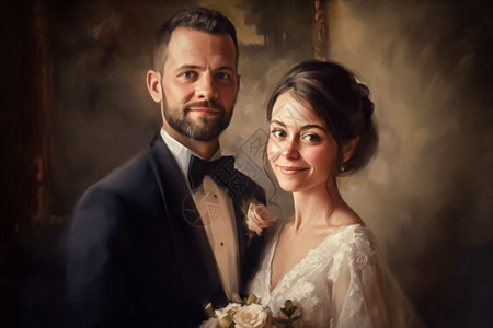 外国夫妇肖像油画背景图片