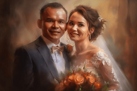 婚礼肖像油画背景图片