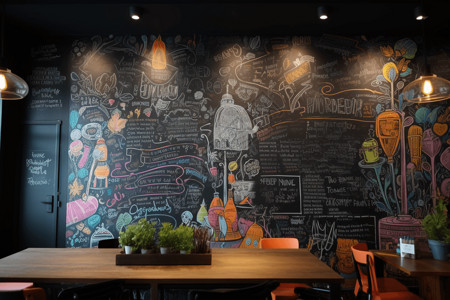 咖啡店手绘黑板上有五颜六色的粉笔文字和图画图片背景