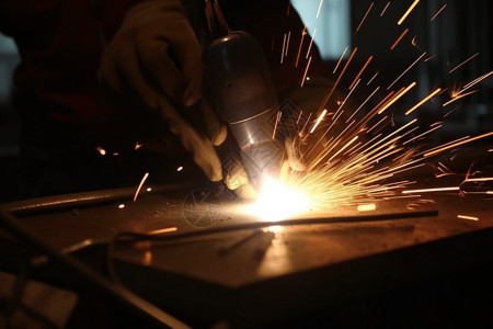 焊接中的焊工工厂焊工将焊接熔断金属的作业现场设计图片