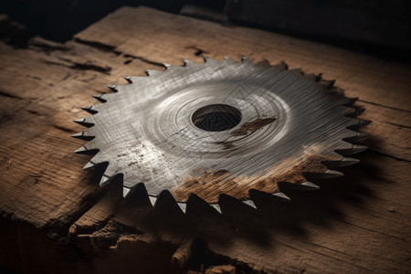 加工木材圆锯片在木材上切割的特写图设计图片