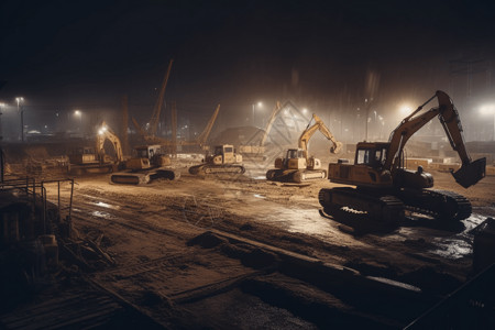 工地夜景夜间建筑工地的广角镜头设计图片