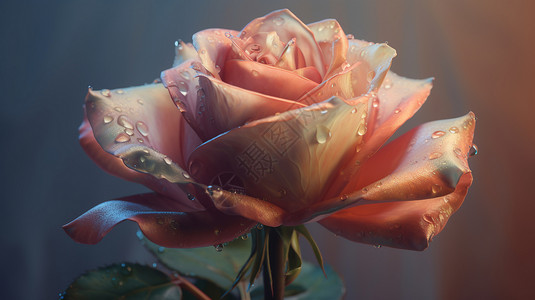 玫瑰露水带有玻璃般纹理的玫瑰插画