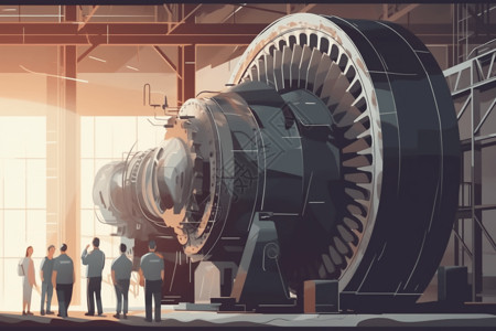 测试工程师工程师在工厂检查大型涡轮机插图插画