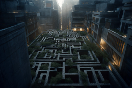 城市3D迷宫概念图背景图片