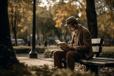 在公园的长凳上读书的人图图片
