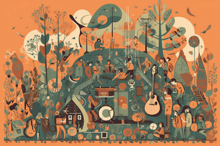 树林中的音乐会背景图片