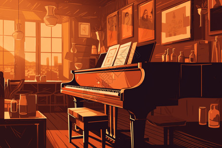温馨的钢琴酒吧图片