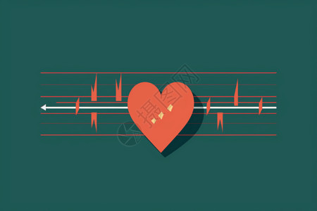 红色爱心线条有爱心跳线的心率监测器插画